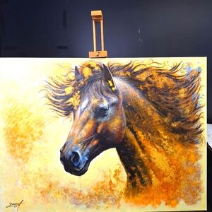 Original Acrylic On Canvas A Golden Horse 30"x40"